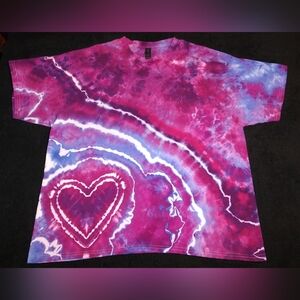 Magenta, Blue And Purple Heart Geode Ice Dye Tie Dye T Shirt ~ Sz 2XL